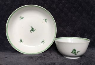 18th Century Antique Chinese Export Green Florals Tea Cup And Saucer