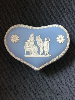 Vintage 1957 Wedgwood Cream& Blue Jasperware Lidded Heart Trinket Box