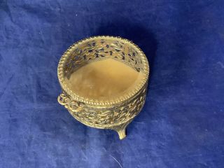 Vintage Brass And Beveled Glass Ornate Hinged Lid Trinket Box