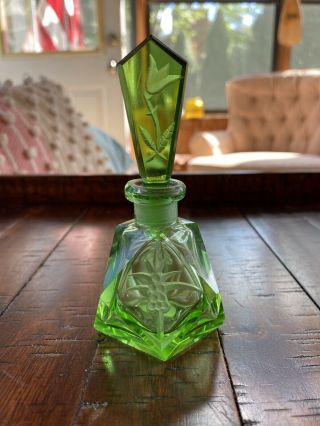 Vintage Antique Green Perfume Bottle With Stopper