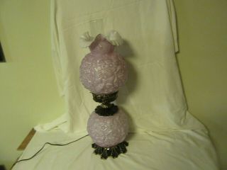 Vtg Fenton Glass 3 Way Electric Gone With The Wind Lamp Pink Rose Poppies 70 