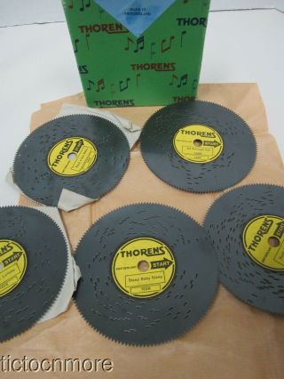 Vintage Thorens Swiss Ad30 Automatic Music Box Discs Baby Lullaby Set Boxed