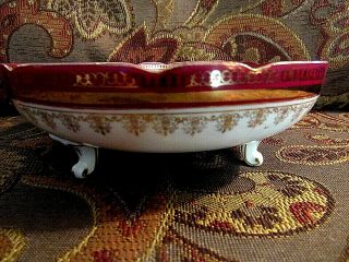 Antique Austrian Porcelain Footed Bowl W/scalloped Rim Hand Painted W/10k Gold