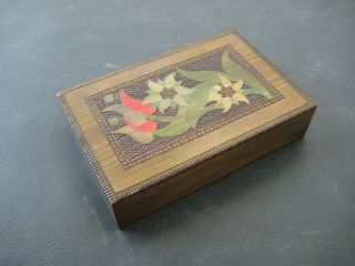 Vintage Hand - Carved Wooden Box W/ Tray,  Floral Motif Poland