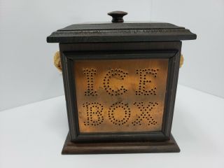 Vintage Wood Ice Box Container With Copper Tin Punch - 9 " X9 " X9 "