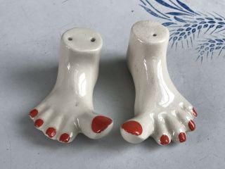 Salt And Pepper Shakers Feet With Red Nail Polish,  Vintage,  Collectible