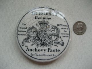 Antique English Ironstone Advertising Pot Lid Burgess’s Anchovy Paste London
