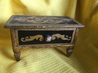 Vintage Inlaid Wood Jewelry Trinket Box Footed Made In Italy For Vanity Dresser