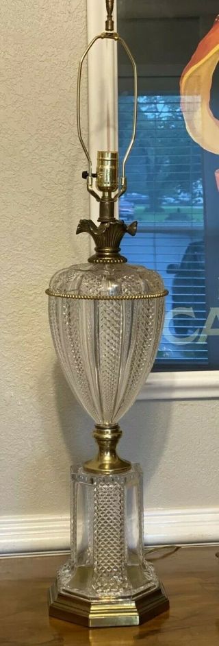 Vintage Large Crystal Brass Table Lamp Stunning