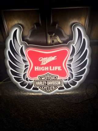 Vtg 2013 Miller High Life Beer Harley Davidson Wings N Motion Bar Light Sign