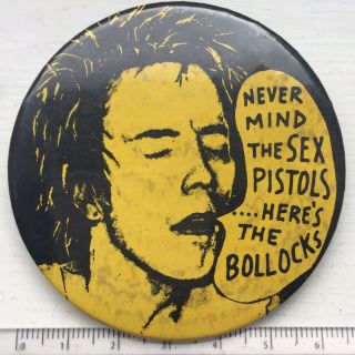 Vtg Og Rare 63mm Sex Pistols Bin Lid Pin Badge Never Mind The Bollocks