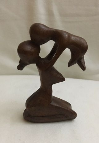 Child & Woman Hand Carved Wood Statue Figurine Sculpture
