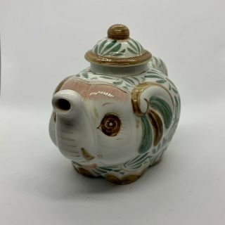 Vintage Small Hand Painted Elephant Ceramic Teapot Creamer With Lid 3.  5 Inches