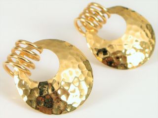 Vintage Designer Signed 14k Yellow Gold Modernist Hoop Swirl Earrings 2.  85 Grams