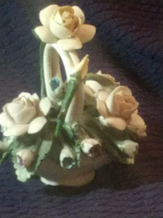 Vintage Miniature Porcelain Flower Basket Mini Capodimonte Style