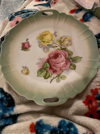 Antique German Porcelain Dinner Plate With Roses Flowers