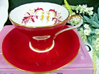 Aynsley Tea Cup And Saucer Red And Floral Deco Design Inside Teacup Corset 1920s