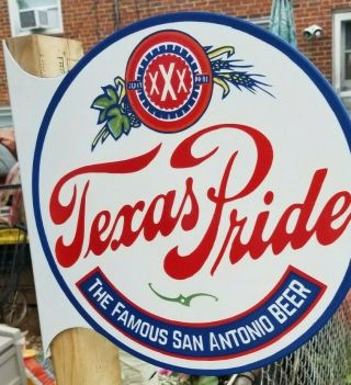 Vintage Texas Pride Lager Beer Sign Double Sided Porcelain Metal Flange Rare