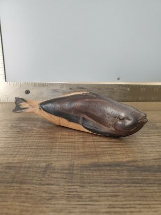 Vintage Hand Carved Two Tone Wood Fish 6  L