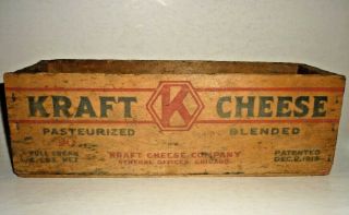 Antique Kraft " K " Cheese Wood Box Chicago,  Full Cream American 5 Lbs Dec 2 1919