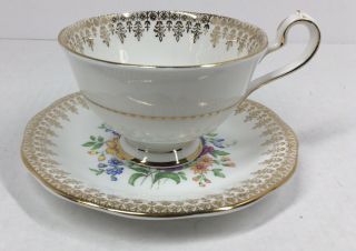 Vintage Tea Cup and Saucer Queen Anne Gold And Rose 2