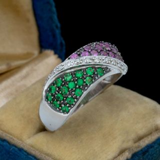 Antique Vintage Deco Mid Century Style 14k Gold Diamond Topaz Emerald Ring Sz 9