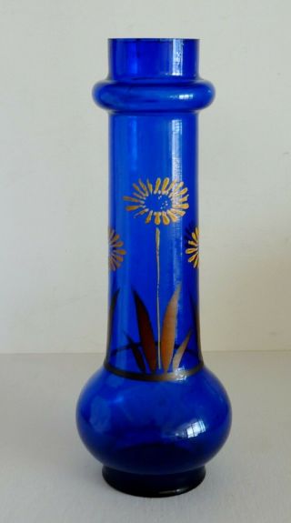 Antique Victorian Bristol Cobalt Blue Glass Vase Secessionist Era Hand Painted