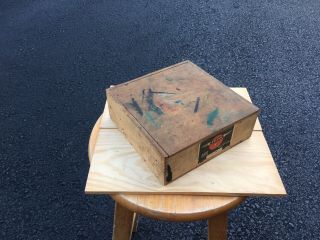 Vintage Small Wooden Box Dovetail Corners Art Box Prang Tempera 7.  5” X 7.  5”