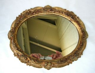 Vintage Antique Italian Florentine Carved Gold Gilt Oval Mirror 11.  5 " X 9.  5 "