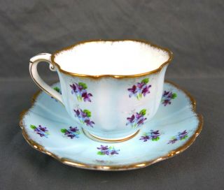 Vintage Royal Stafford Bone China Tea Cup & Saucer Baby Blue Floral Pattern