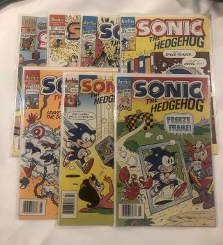 7 Vintage Sonic The Hedgehog Comics 4,  5,  6,  7,  8,  9,  10 Archie Comics 1991