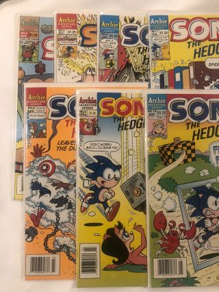 7 Vintage Sonic The Hedgehog Comics 4,  5,  6,  7,  8,  9,  10 Archie Comics 1991 2