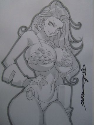 Red Sonja Conan Thicc Girl Sexy Busty Sketch Pinup - Daikon Art