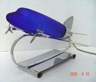 Vintage Art Deco Sarsaparilla Blue Airplane Table Lamp