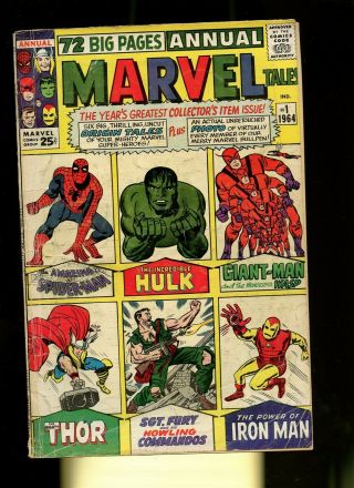 Marvel Tales Annual 1 Vg 3.  5 1 Book 1964,  Spider - Man,  Hulk,  Thor,  Fury,  Iron,  Giant