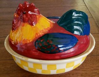 Vintage Rooster Dish With Lid By Sur La Table - Ceramic Crock - Made In Italy
