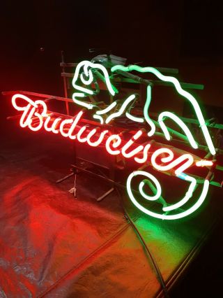 Vintage Budweiser Louie The Lizard Neon Sign RARE Made In USA 30x20 2001 3