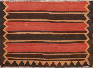 Vintage Striped Kilim Hand - Woven Reversible Area Rug Wool Oriental Carpet 4 