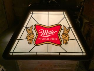 Vintage Miller Beer Lighted Sign Pool Table Bar Light Poker Table Light 1983