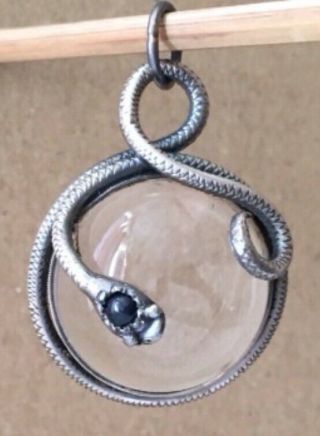Vintage Sterling Silver Quartz Orb Pools Of Light Snake Charm Sapphire Pendant