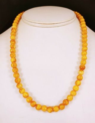 Vintage Butterscotch Egg Yolk Baltic Amber Round Bead Necklace 13 Grams 18 "