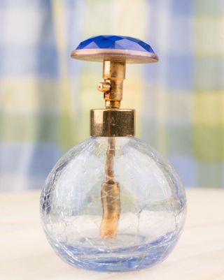 vintage CRACKLE GLASS PERFUME BOTTLE golden spray pump DEVILBISS ? Mid - Century 2