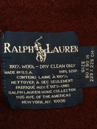 Vintage Polo Ralph Lauren Wool Blanket 90x90 Burgundy Made In Usa
