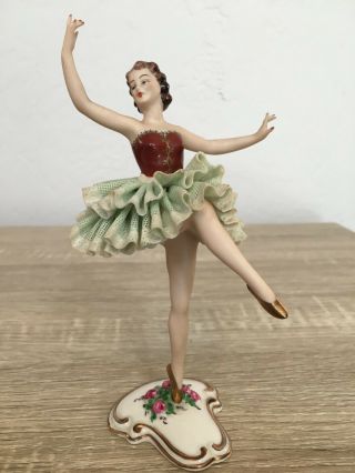 Vintage Dresden German Lace Porcelain Ballerina Figurine 7 "