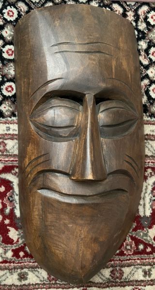 Antique Hand Carved Wooden Face Mask Wall Hanging Sculpture 16x9 inch 2