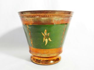 Antique Victorian Copper Gold Lustre Pottery Green Sugar Bowl Pot Cup Painted
