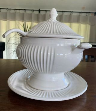 Vintage California Pottery Usa Soup Tureen Under Plate And Ladle Set 196 Euc