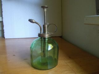 Vintage Green Glass Plant Mister With Brass Spray Atomizer Bottle