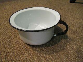 Antique White Enamel Porcelain Chamber Pot W Black Trim