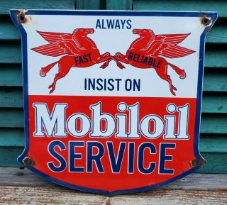 Vintage 1951 Dated Mobiloil Service Porcelain Gas Pump Sign Mobil Mobilgas